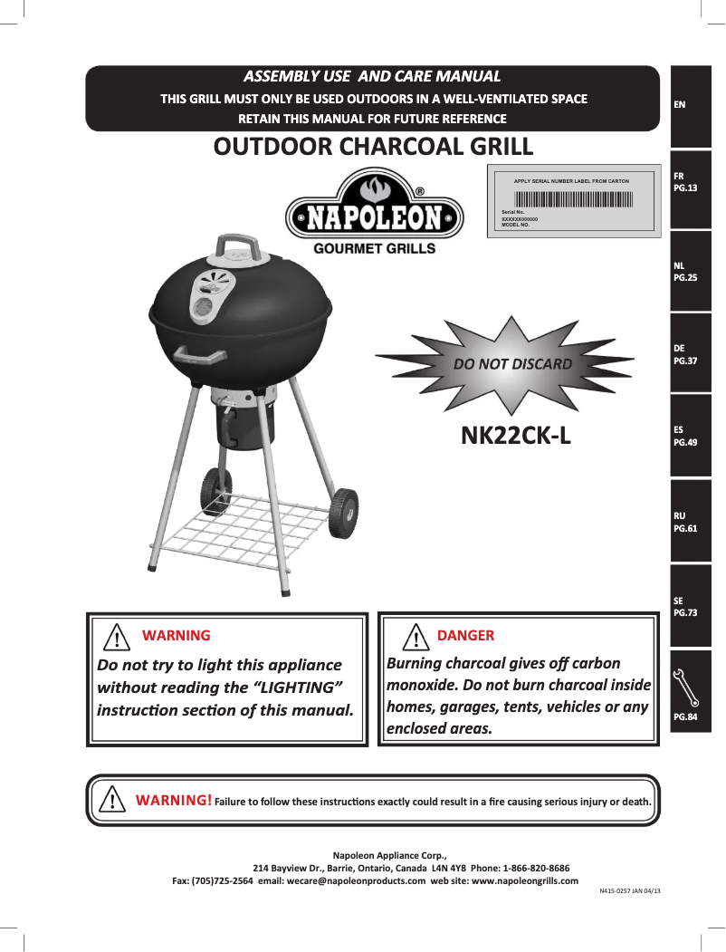 Page 1 of the manual User Manual Napoleon NK22CK-L