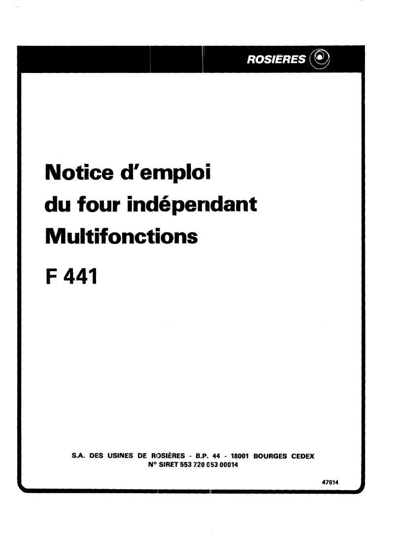 Page 1 de la notice Manuel utilisateur Rosieres F 441