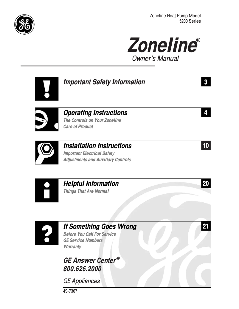Página 1 del manual Manual de uso y mantenimiento GE AZ52H09DAB