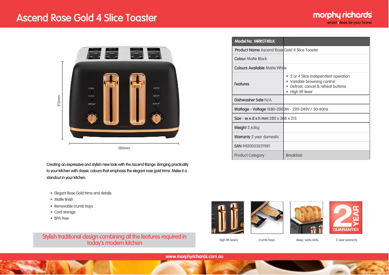 Page 1 de la notice Fiche technique Morphy Richards Ascend MRRGT4