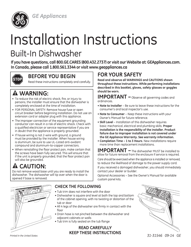 Page 1 de la notice Guide d'installation GE GDT680SSHSS