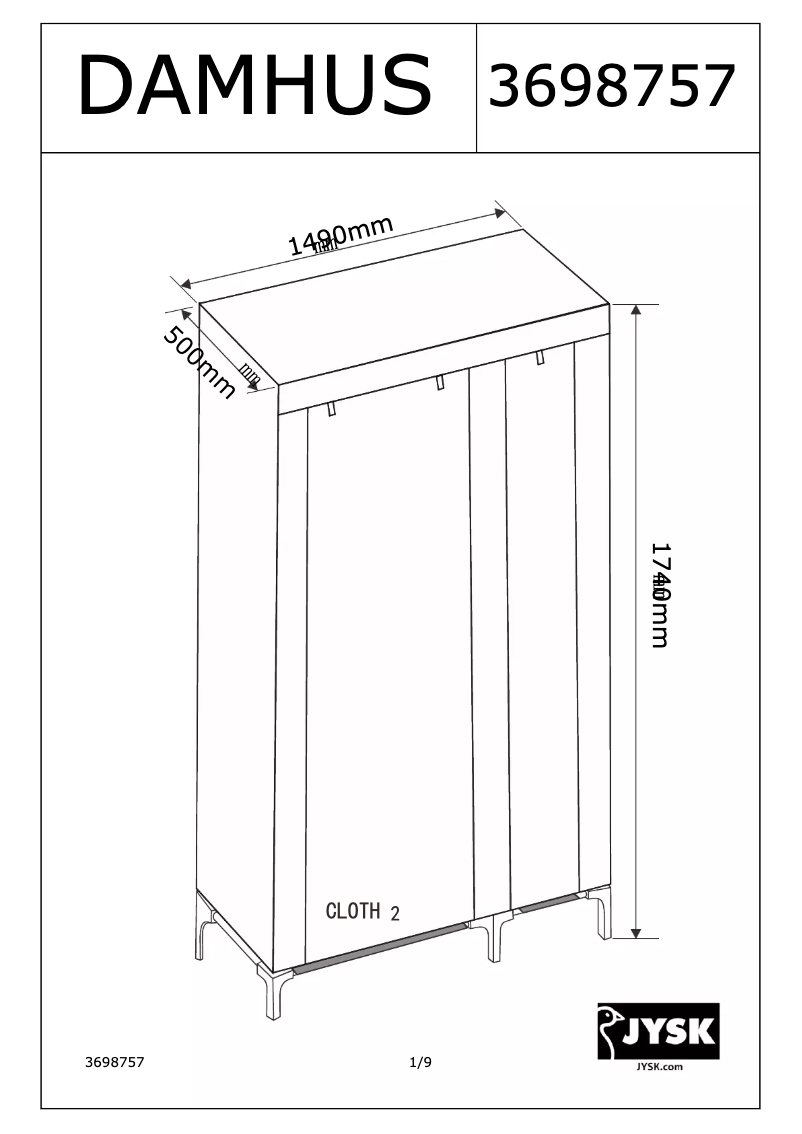 Page 1 de la notice Manuel utilisateur JYSK Damhus (149x174x50)