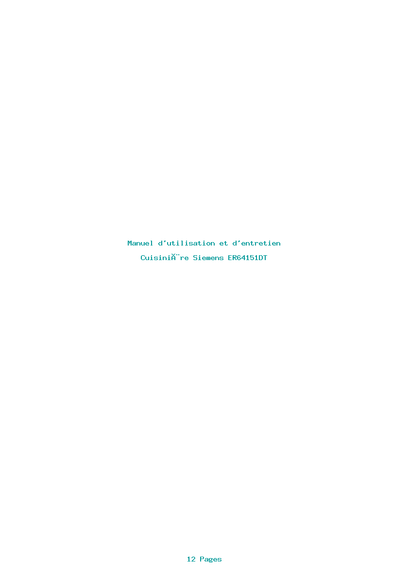 Page 1 de la notice Manuel d'utilisation et d'entretien Siemens ER64151DT
