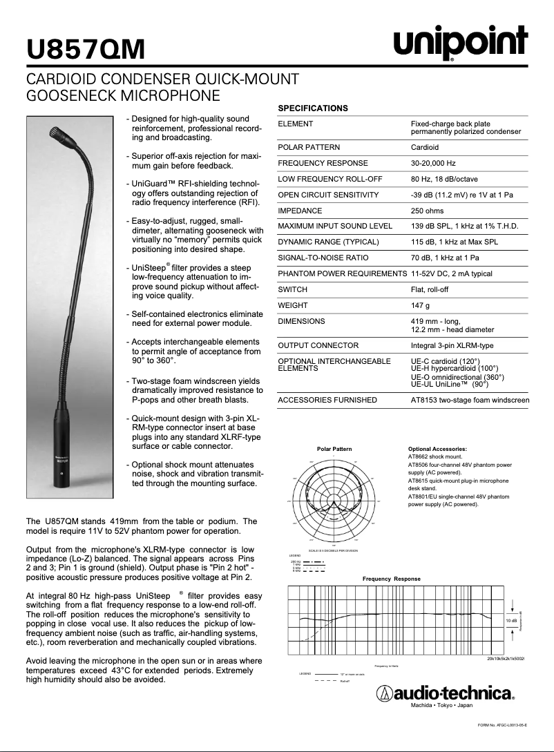 Page 1 de la notice Manuel utilisateur Audio-Technica U857QM