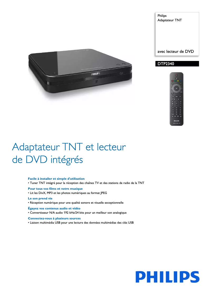 Page 1 de la notice Fiche technique Philips DTP2340