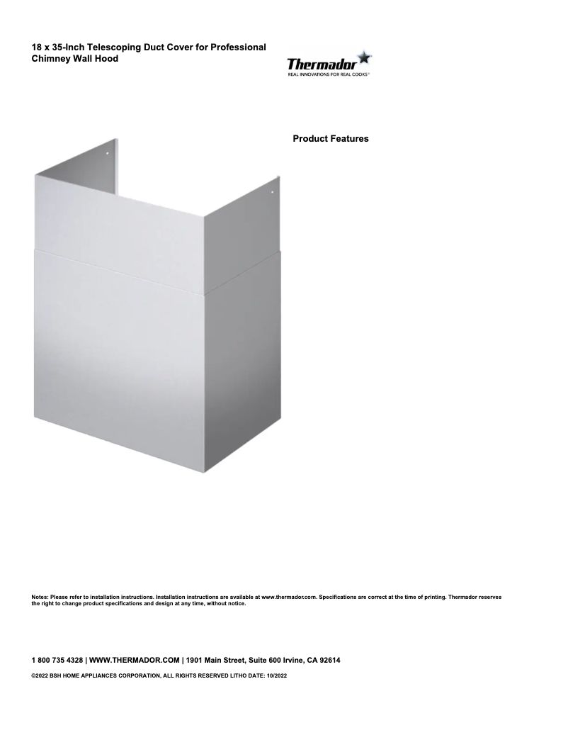 Page 1 de la notice Fiche technique Thermador CHMHP48TW