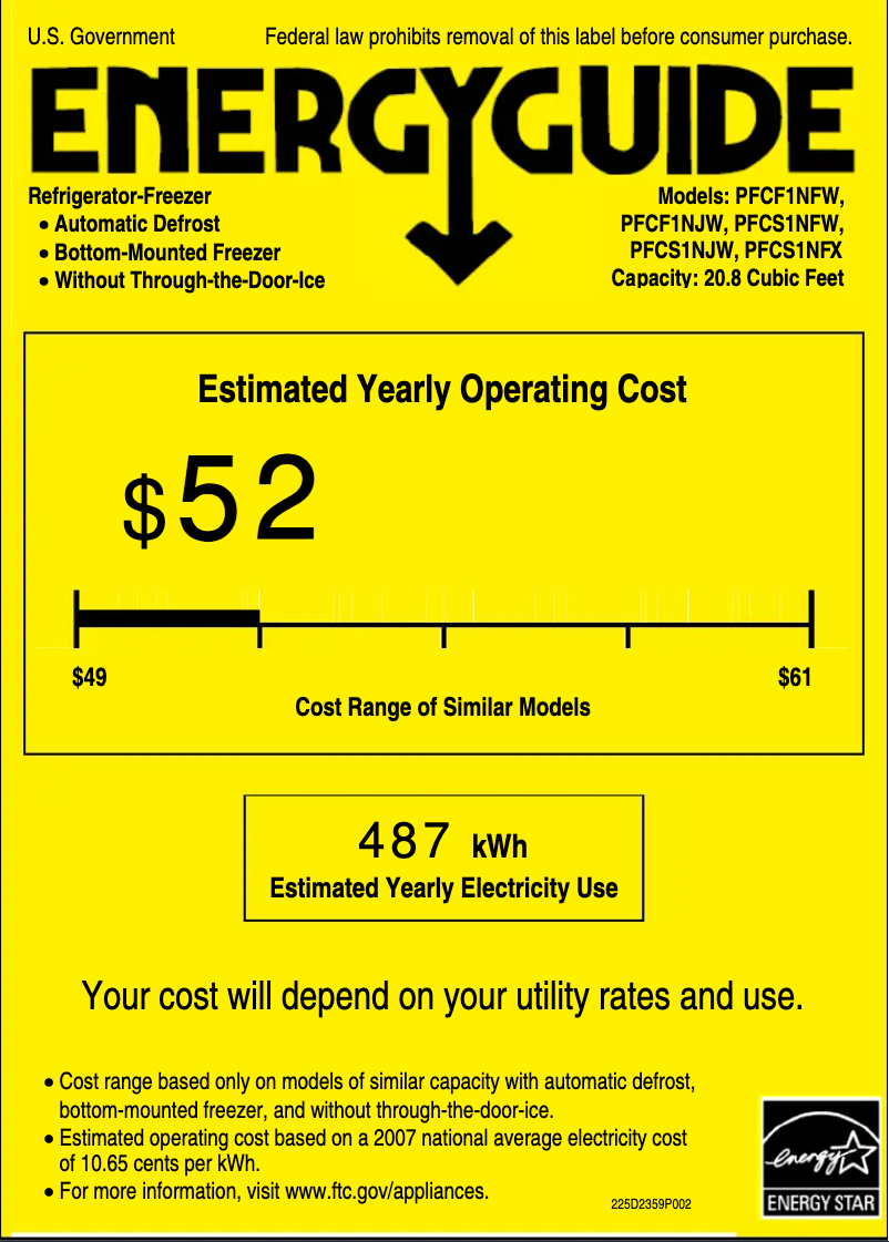 Page 1 de la notice Label énergétique GE Profile PFCS1NJWSS