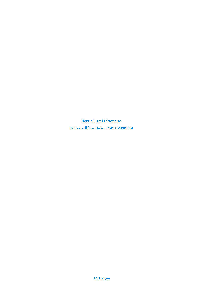 Page 1 de la notice Manuel utilisateur Beko CSM 87300 GW