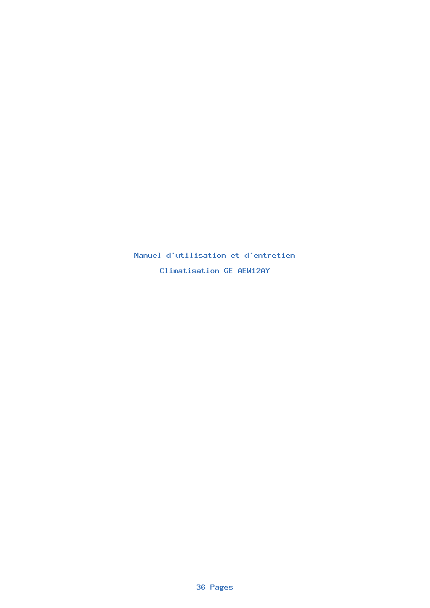 Page 1 de la notice Manuel d'utilisation et d'entretien GE AEW12AY