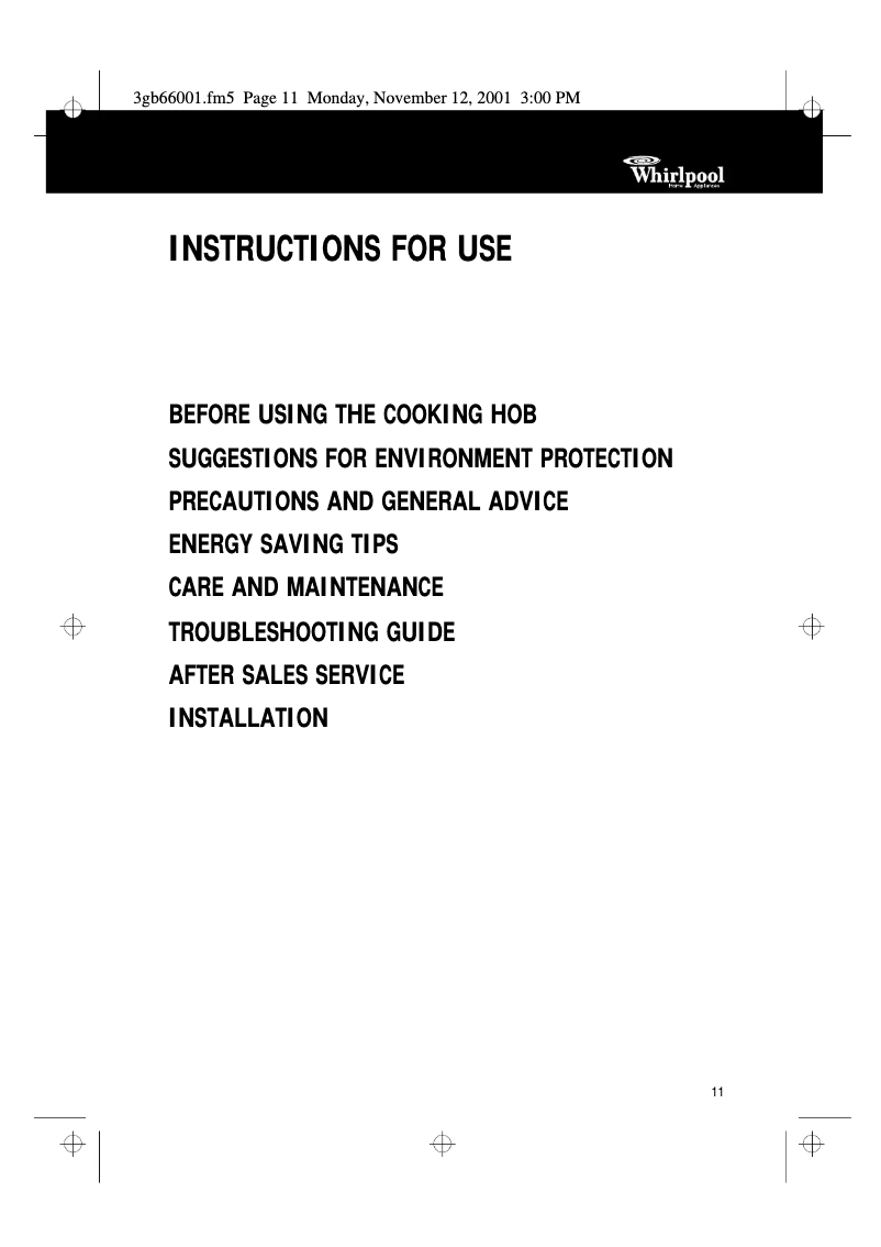 Page 1 de la notice Manuel utilisateur Whirlpool AKM 176/WH