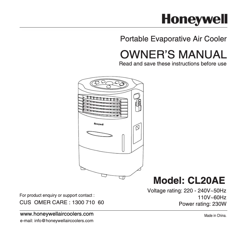 Page 1 de la notice Manuel utilisateur Honeywell CL20AE