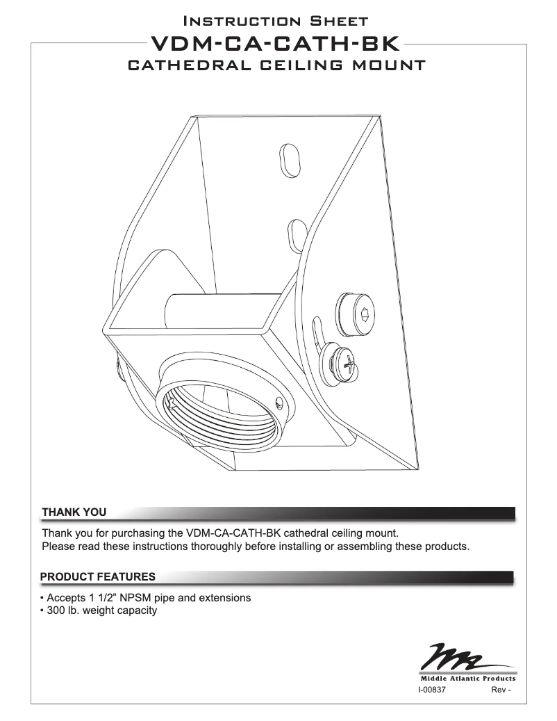 Page 1 de la notice Manuel utilisateur Middle Atlantic VDM-CA-CATH-BK