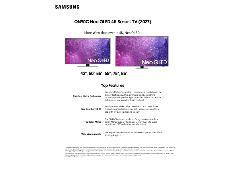 Página 1 del manual Ficha técnica Samsung QA43QN90CAWXXY