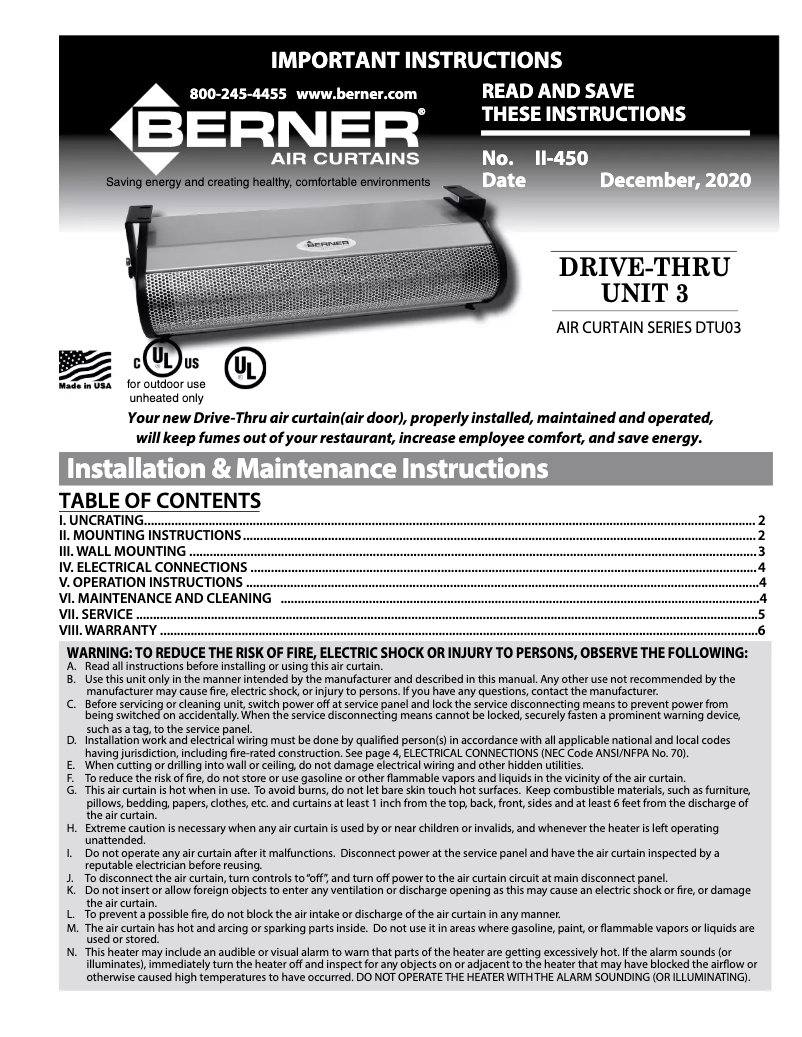 Page 1 of the manual User Manual Berner DTU03-1018AA