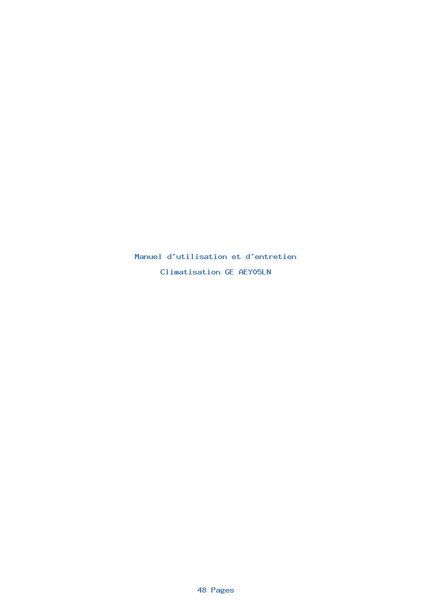 Page 1 de la notice Manuel d'utilisation et d'entretien GE AEY05LN