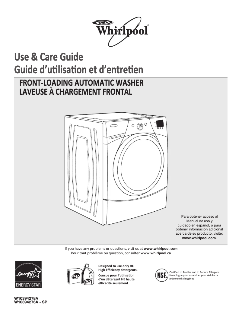 Page 1 de la notice Manuel utilisateur Whirlpool WFW9250WW