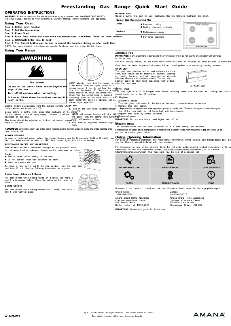 Page 1 de la notice Guide de démarrage rapide Amana AGR6603SFB