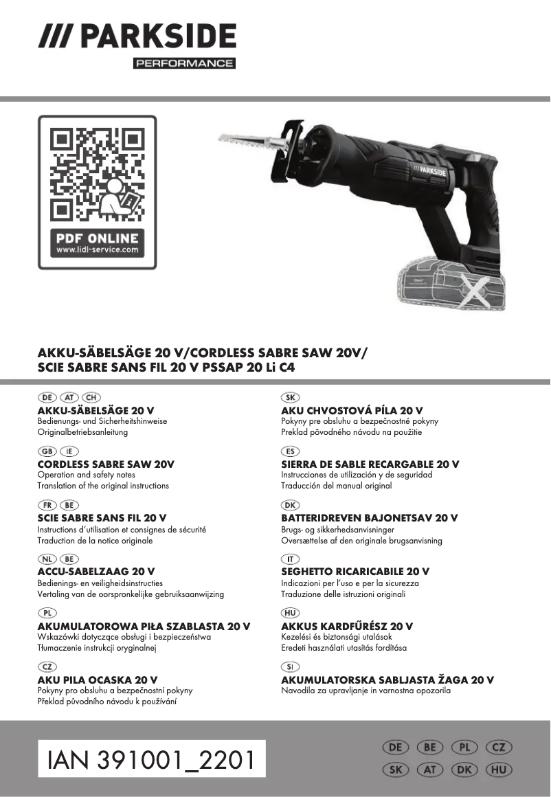 Page 1 de la notice Manuel utilisateur Parkside PSSAP 20 Li C4