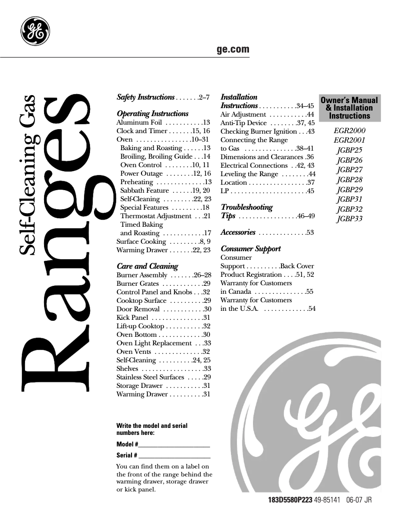 Page 1 de la notice Guide d'installation GE JGBP26BEACT