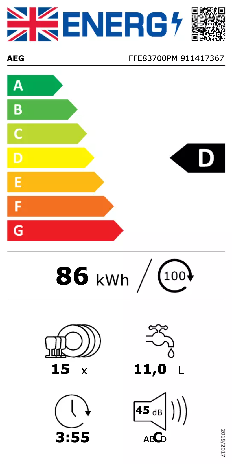 Page 1 de la notice Label énergétique AEG FFE83700PM