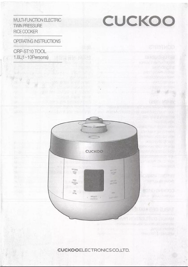 Page 1 de la notice Manuel utilisateur Cuckoo CRP-ST1009F