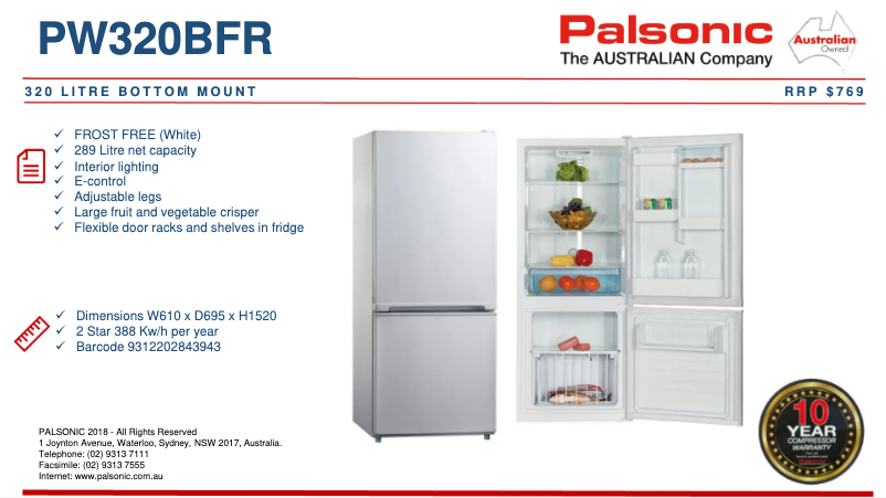 Page 1 of the manual Technical Sheet Palsonic PW320BFR