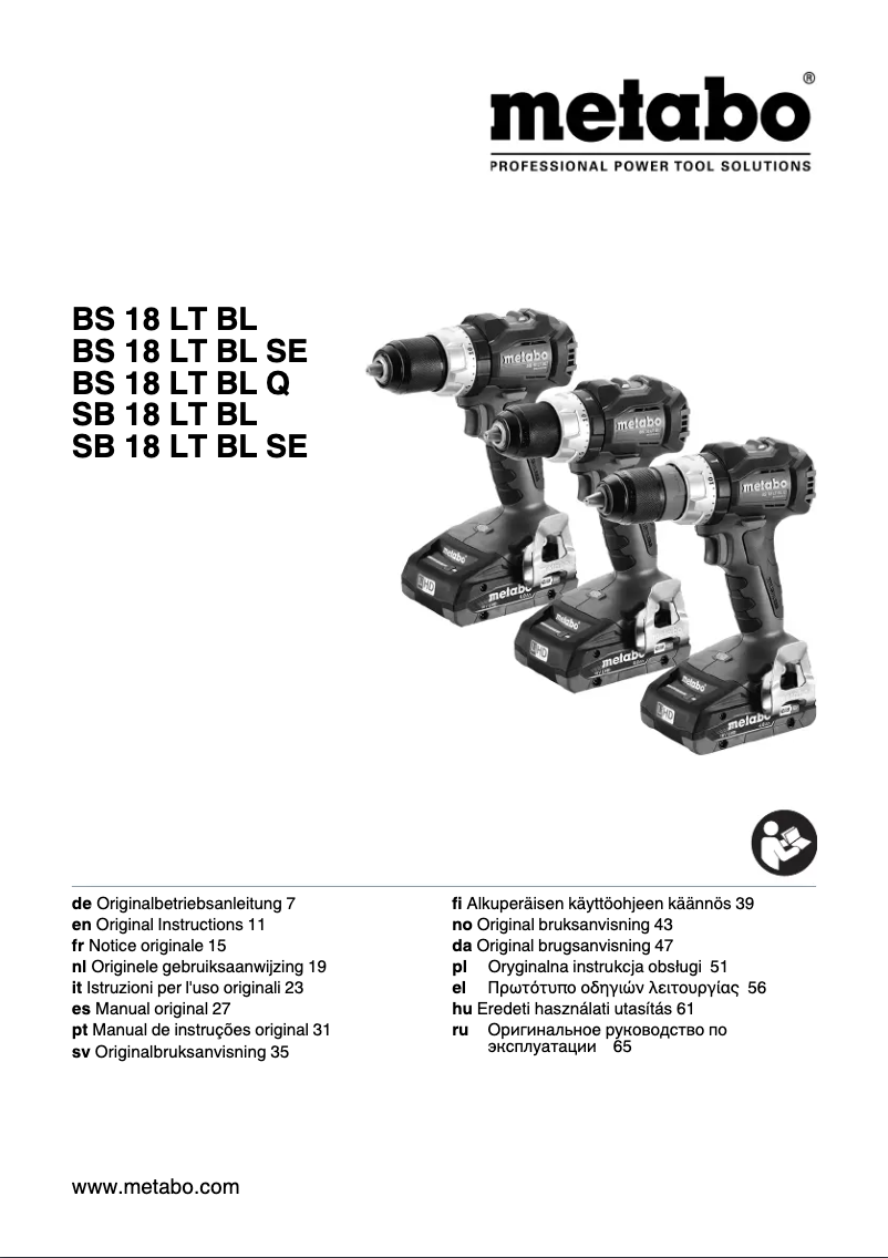 Page 1 of the manual User Manual Metabo SB 18 LT BL SE