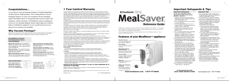 Page 1 de la notice Manuel utilisateur FoodSaver MealSaver