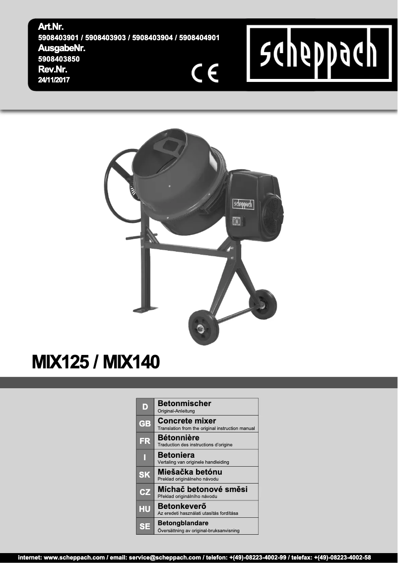 Page 1 de la notice Manuel utilisateur Scheppach MIX125