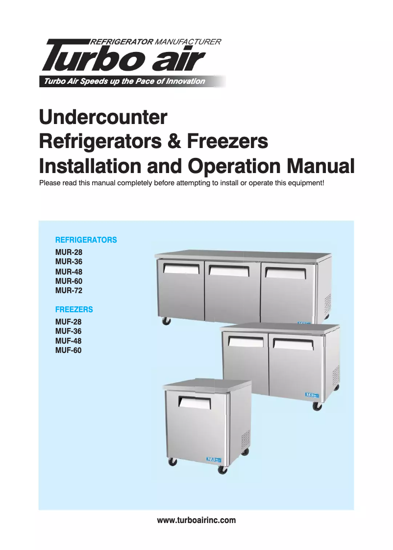 Página 1 del manual Manual de uso y mantenimiento Turbo air MUR-48