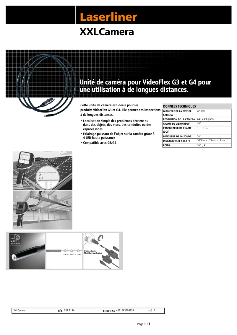 Page 1 de la notice Fiche technique Laserliner XXL Camera