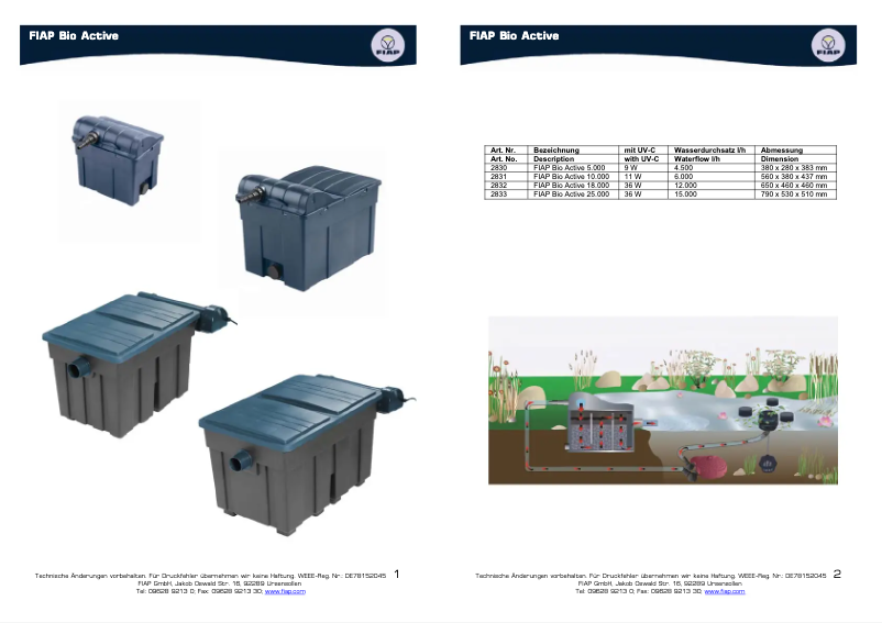 Page 1 de la notice Manuel utilisateur Fiap Bio Active 18.000