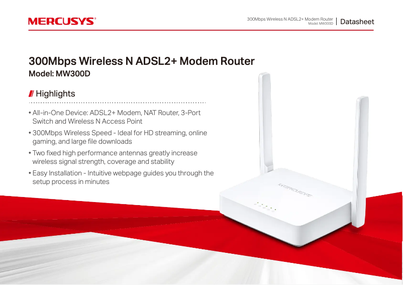 Page 1 of the manual Technical Sheet Mercusys MW300D