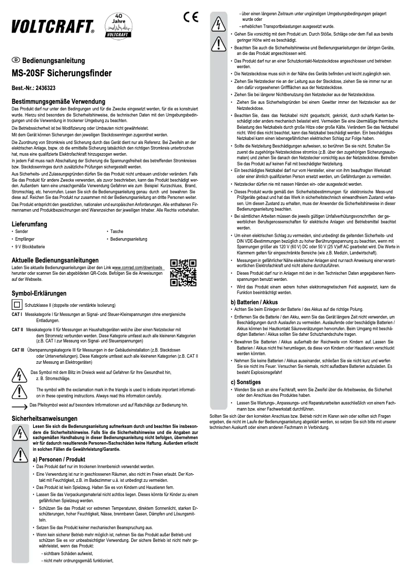 Page 1 de la notice Manuel utilisateur Voltcraft MS-20SF