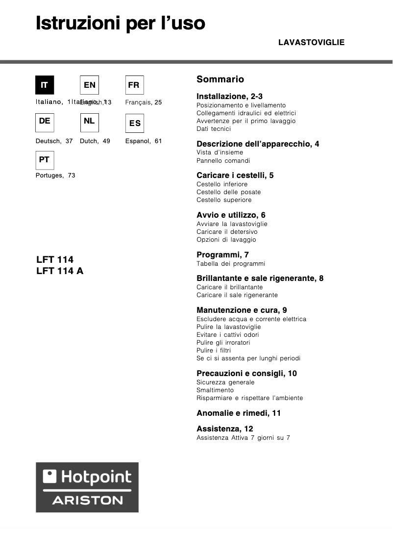 Página 1 del manual Manual de usuario Hotpoint Ariston LFT 114