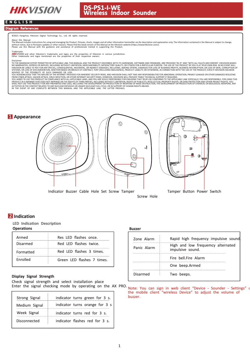 Page 1 de la notice Manuel utilisateur Hikvision DS-PS1-I-WE