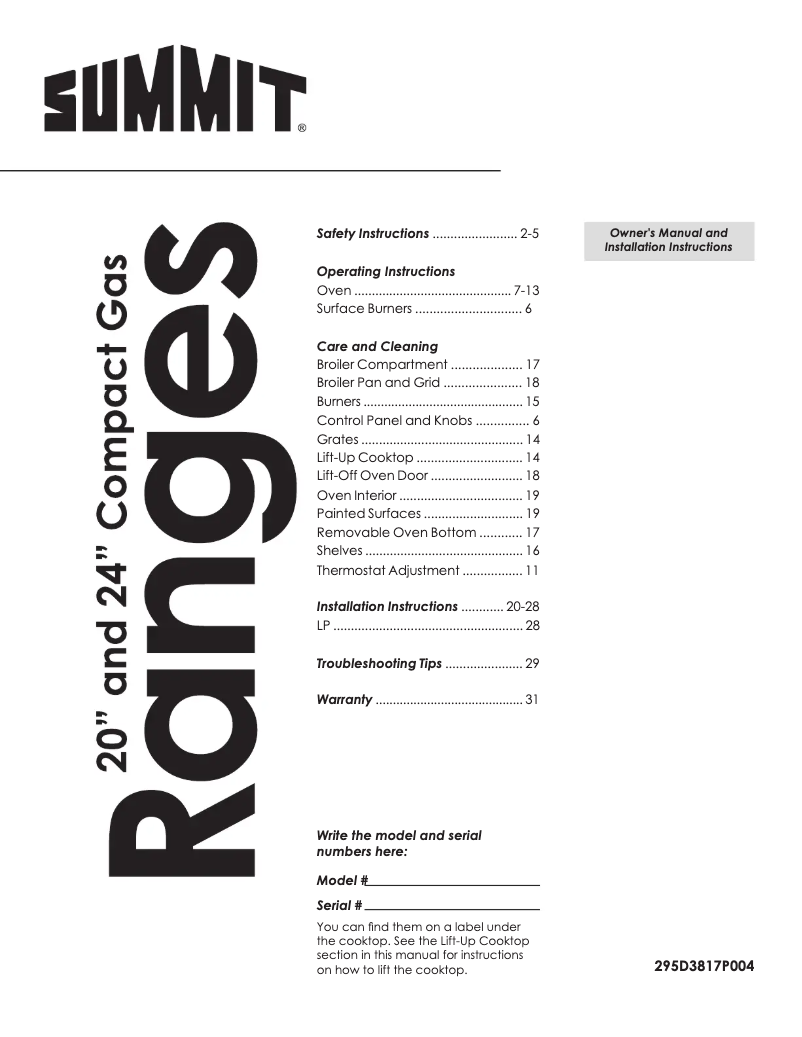 Page 1 de la notice Manuel utilisateur Summit RGH24RSS