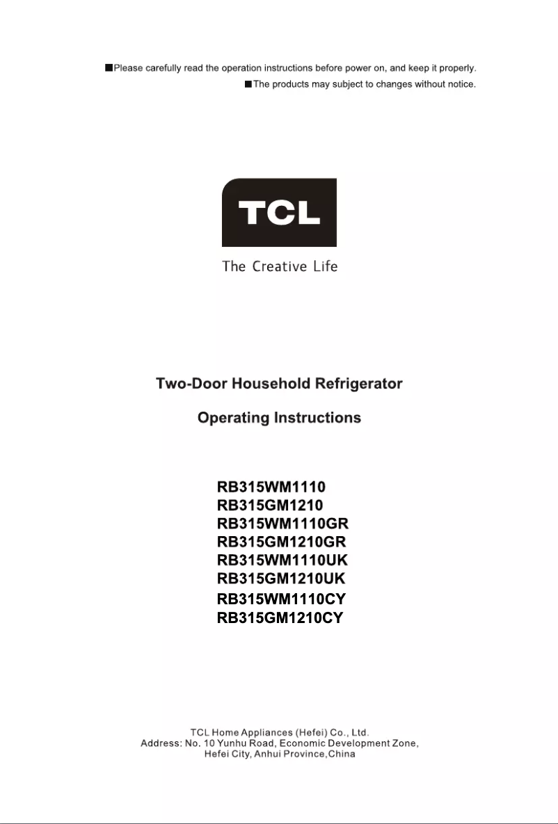 Page 1 of the manual User Manual TCL RB315WM1110