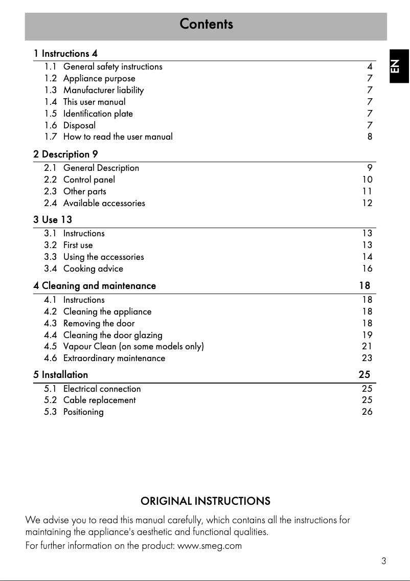 Page 1 de la notice Manuel utilisateur Smeg SFA63M3TVX
