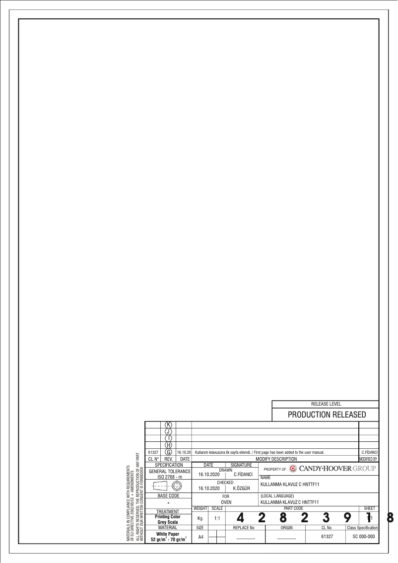 Page 1 de la notice Manuel utilisateur Candy FCP615X/E1