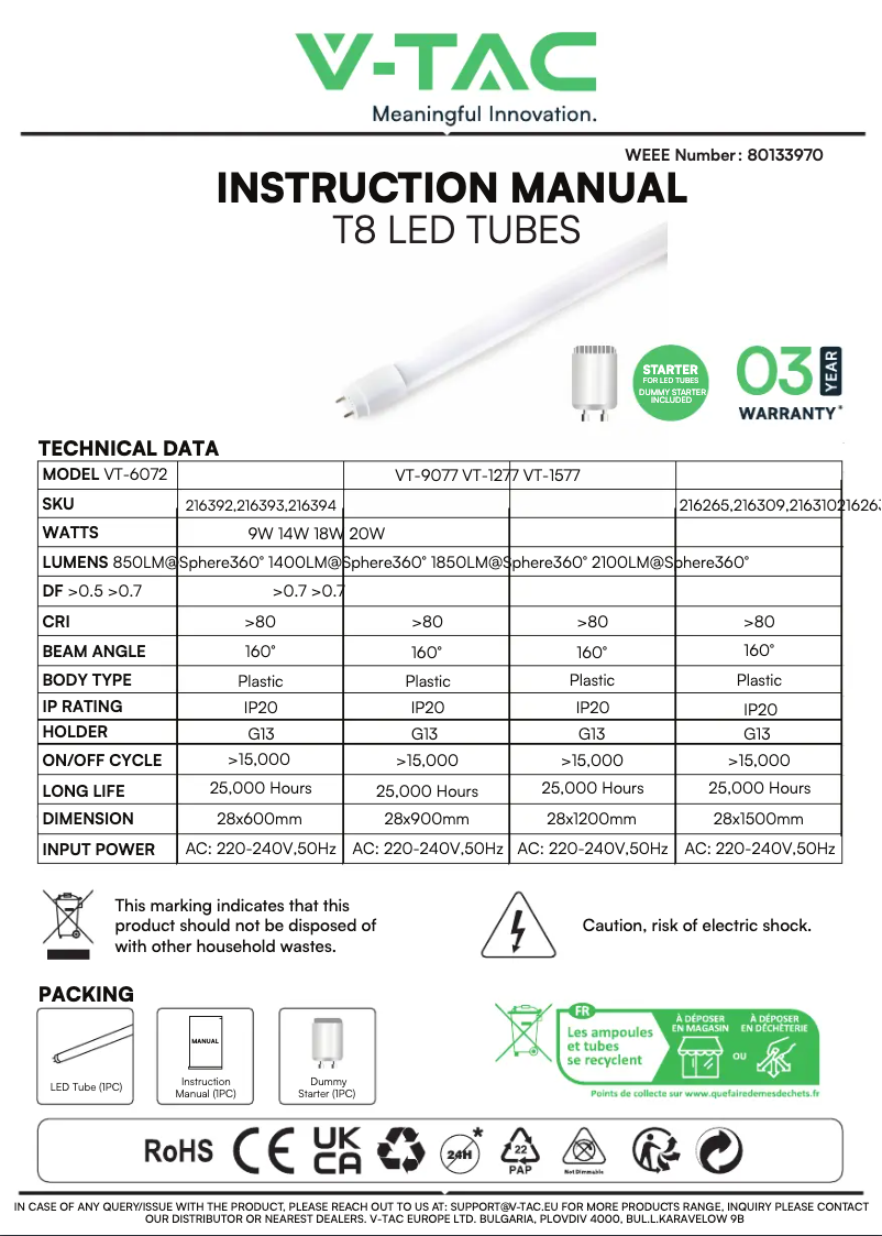 Página 1 del manual Manual de usuario V-TAC VT-1577