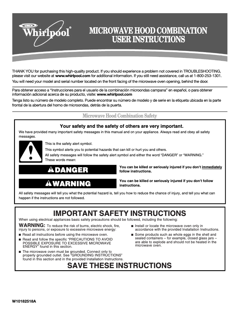 Page 1 de la notice Manuel utilisateur Whirlpool WMH2175XVT