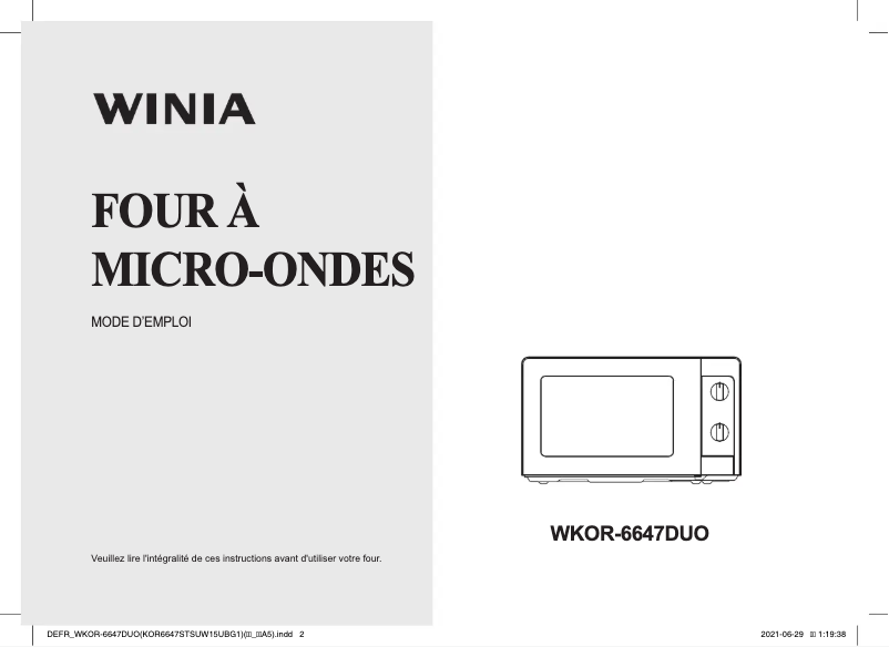 Page 1 de la notice Manuel utilisateur Winia WKOR-6647DUO