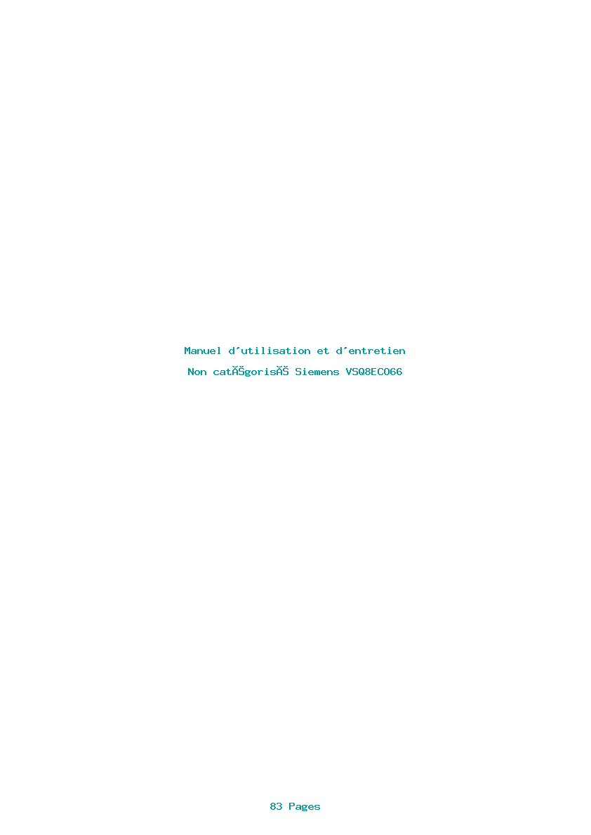 Page 1 de la notice Manuel d'utilisation et d'entretien Siemens VSQ8ECO66