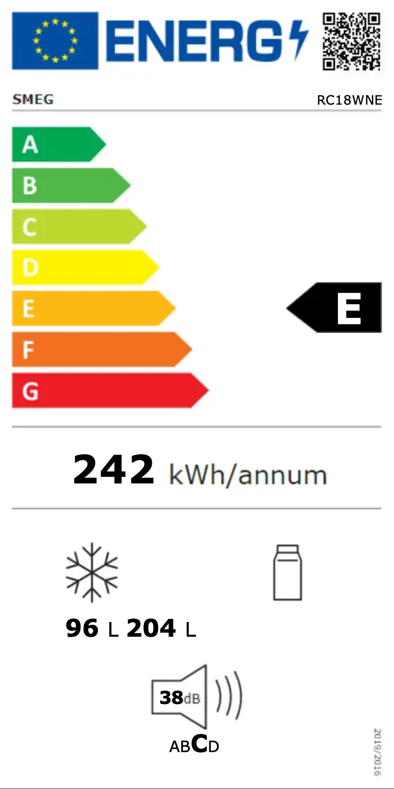 Page 1 de la notice Label énergétique Smeg RC18WNE