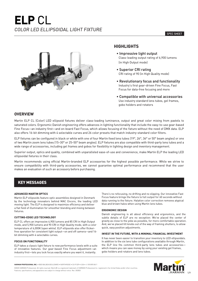 Page 1 de la notice Fiche technique Martin ELP CL LED Profile