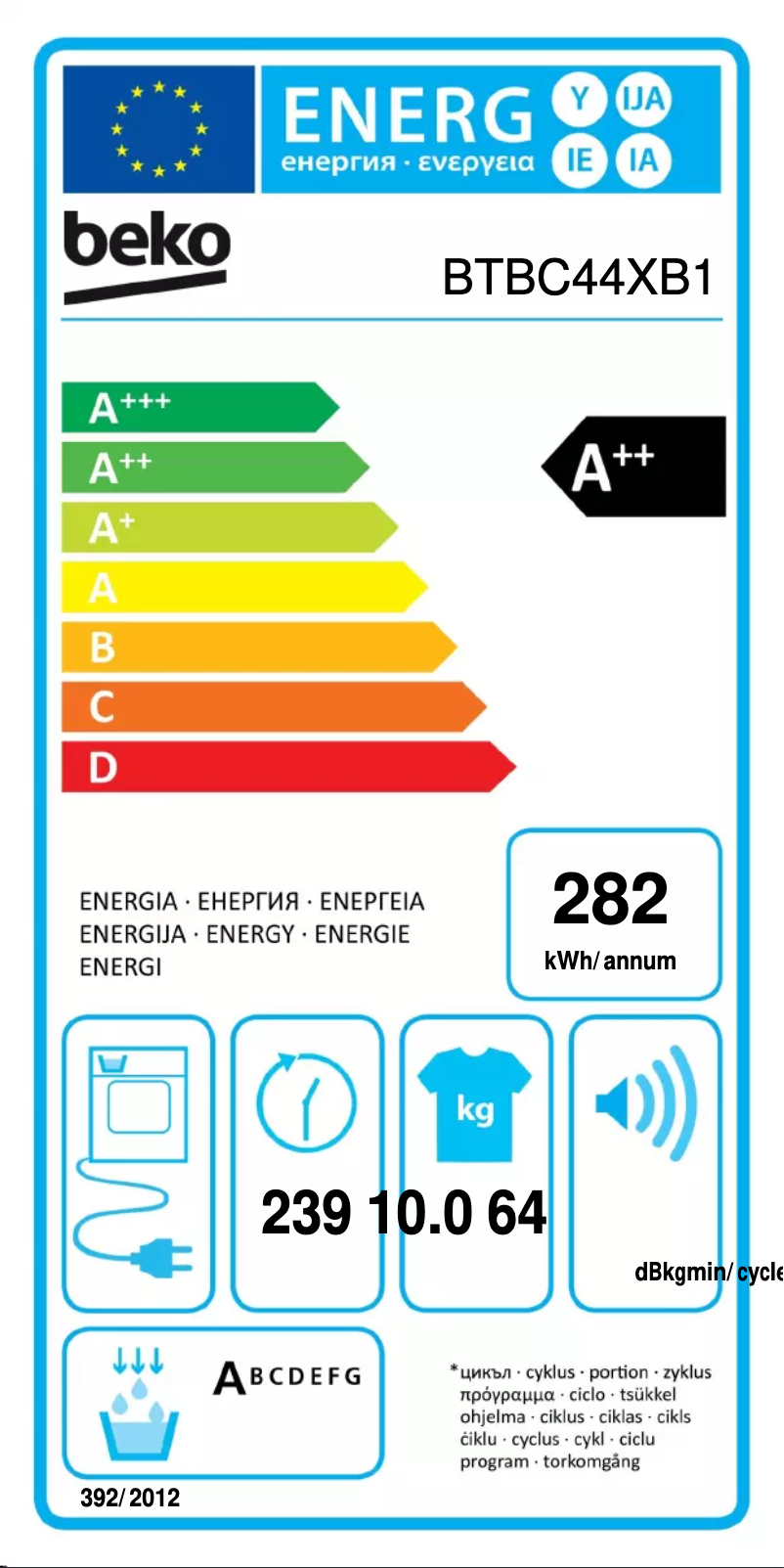 Page 1 de la notice Label énergétique Beko BTBC44XB1