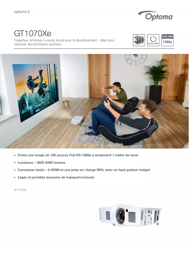 Page 1 de la notice Fiche technique Optoma GT1070Xe