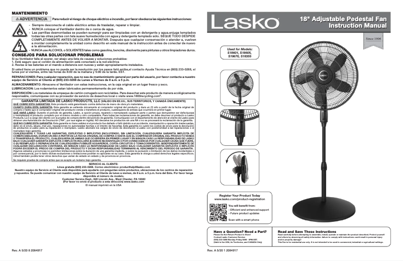 Page 1 of the manual User Manual Lasko S18605