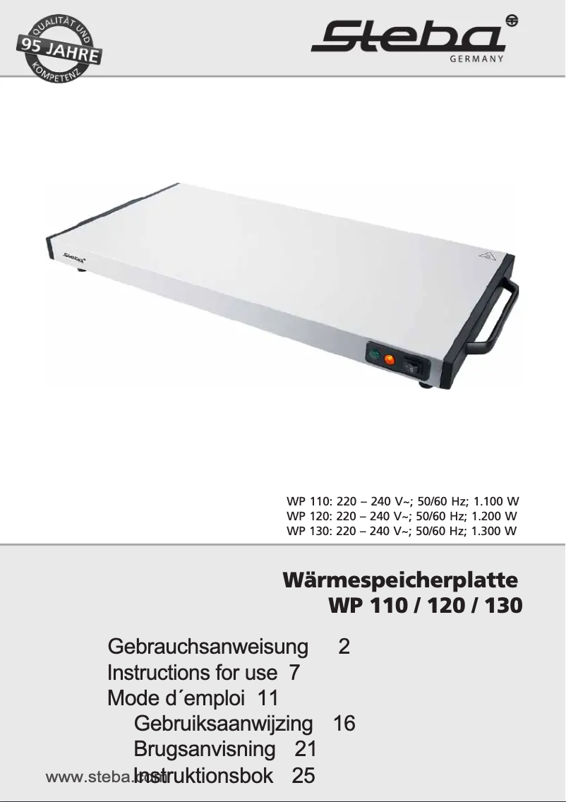 Page 1 de la notice Manuel utilisateur Steba WP 120